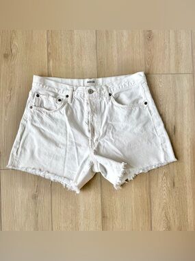 AGOLDE White Denim Shorts Sz 29 Raw Hem Button Fly High Rise EUC